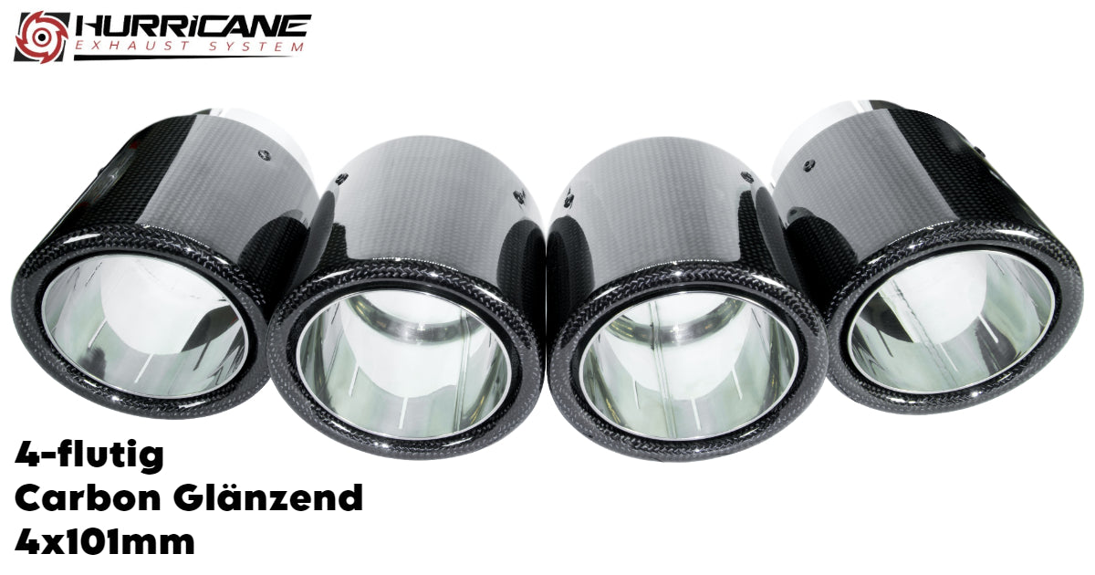Čtyřnásobné koncovky výfuku Hurricane 4× Ø 101 mm, lesklý karbon