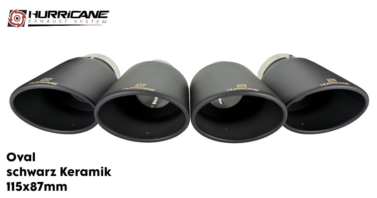 Čtyřnásobné oválné koncovky výfuku Hurricane 115 × 87 mm, černá keramika