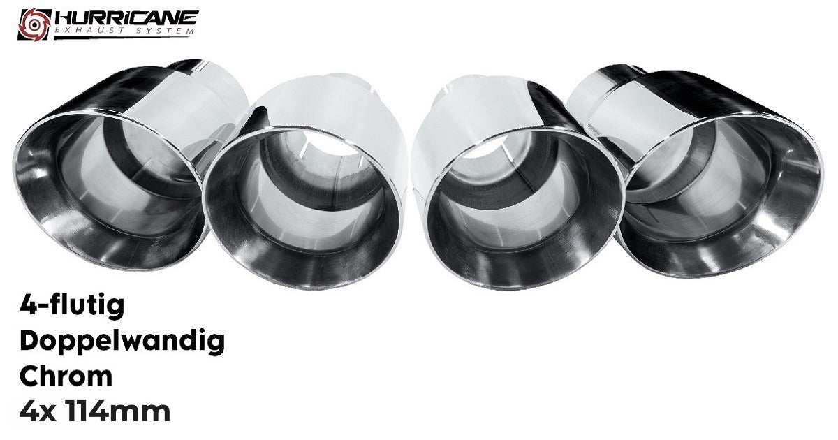 Čtyřnásobné koncovky výfuku Hurricane 4× Ø 114 mm, chrom, dvojitá stěna