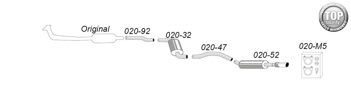 Sportovní výfuk Simons – VOLVO 850 sedan/kombi GLE/GLT 2.0-2.5 126-170 k (1991–1997) / VOLVO S70/V70 sedan/kombi 2.0-2.5 126-170 k (1997–2000) - 020-H2