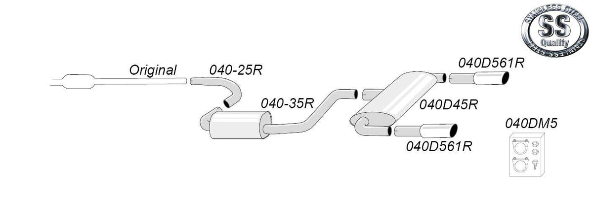 Sportovní výfuk Simons – SEAT Leon (typ 1P) 2.0 TFSI/TSI / Leon (typ 1P) 2.0 TFSI/TSI Cupra/Cupra R (2005–2012) - 040DH61R