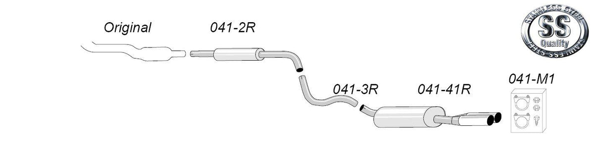 Sportovní výfuk Simons – VOLKSWAGEN Golf IV 1.4/1.6/1.8/1.8T/1.9TDI/1.9SDI/2.0/2.3 V5 (1998–2006) / Bora 1.4/1.6/1.8/1.8T/1.9TDI/1.9SDI/2.0/2.3 V5 (1999–2006) - 041-H1R