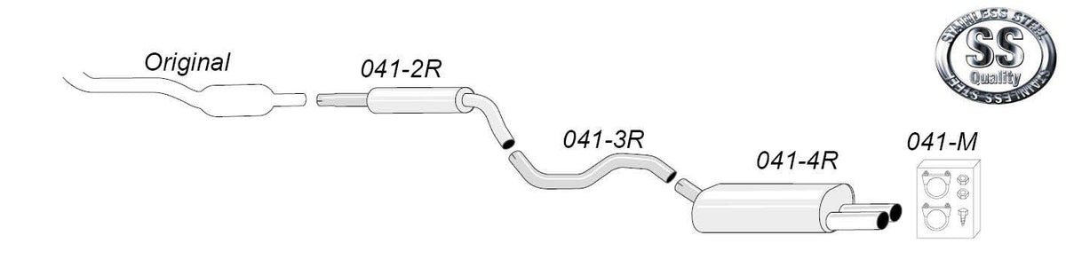 Sportovní výfuk Simons – AUDI A3 (8L) 1.6/1.8/1.8T/1.9TDI (1996–2003) / VOLKSWAGEN Golf IV 1.4/1.6/1.8/1.8T/1.9TDI/1.9SDI/2.0/2.3 V5 (od 1996) a další - 041-HR