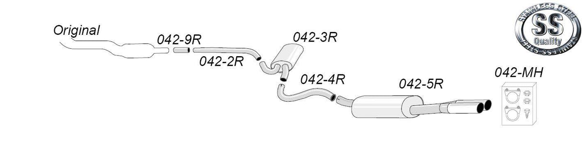 Sportovní výfuk Simons – AUDI A4 (B5) 2WD 1.6/1.8/1.8T/1.9TDI/2.5TDI (1994–2000) / A4 (B5) 2WD 2.4 149 k/2.6 150 k/2.8 174 k (1994–1998) - 042-HR
