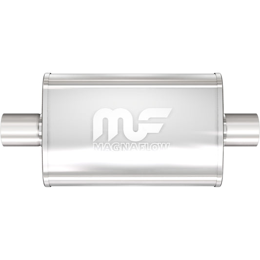 Tlumič výfuku MagnaFlow oválný 4 × 9 × 18″ (102 × 229 × 457 mm), průchozí, středový vstup i výstup