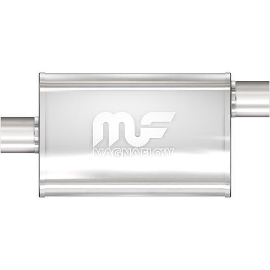 Tlumič výfuku MagnaFlow oválný 4 × 9 × 18″ (102 × 229 × 457 mm), průchozí, středový vstup / přesazený výstup