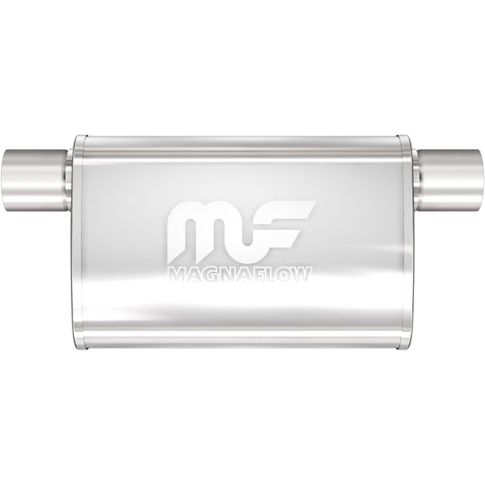 Tlumič výfuku MagnaFlow oválný 4 × 9 × 11″ (102 × 229 × 279 mm), průchozí, přesazený vstup i výstup