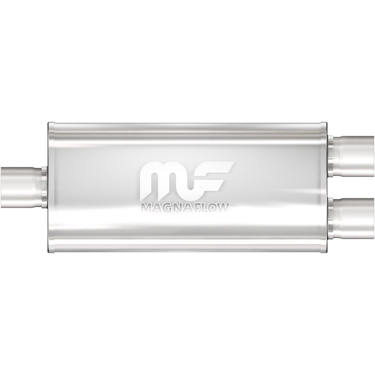 Tlumič výfuku MagnaFlow oválný 5 × 8 × 14″ (127 × 203 × 356 mm), průchozí, středový vstup / dvojitý výstup