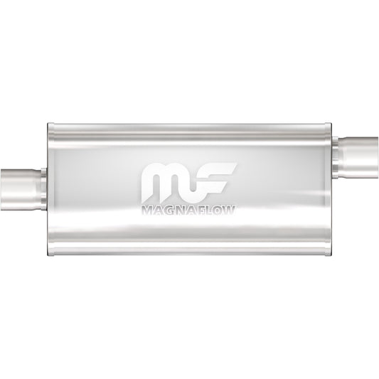 Tlumič výfuku MagnaFlow oválný 5 × 8 × 14″ (127 × 203 × 356 mm), průchozí, středový vstup / přesazený výstup