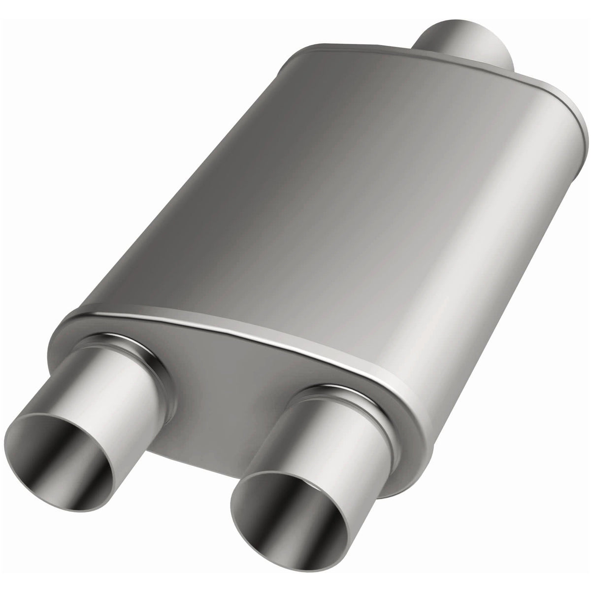 Tlumič výfuku MagnaFlow oválný 5 × 8 × 18″ (127 × 203 × 457 mm), průchozí, středový vstup / dvojitý výstup