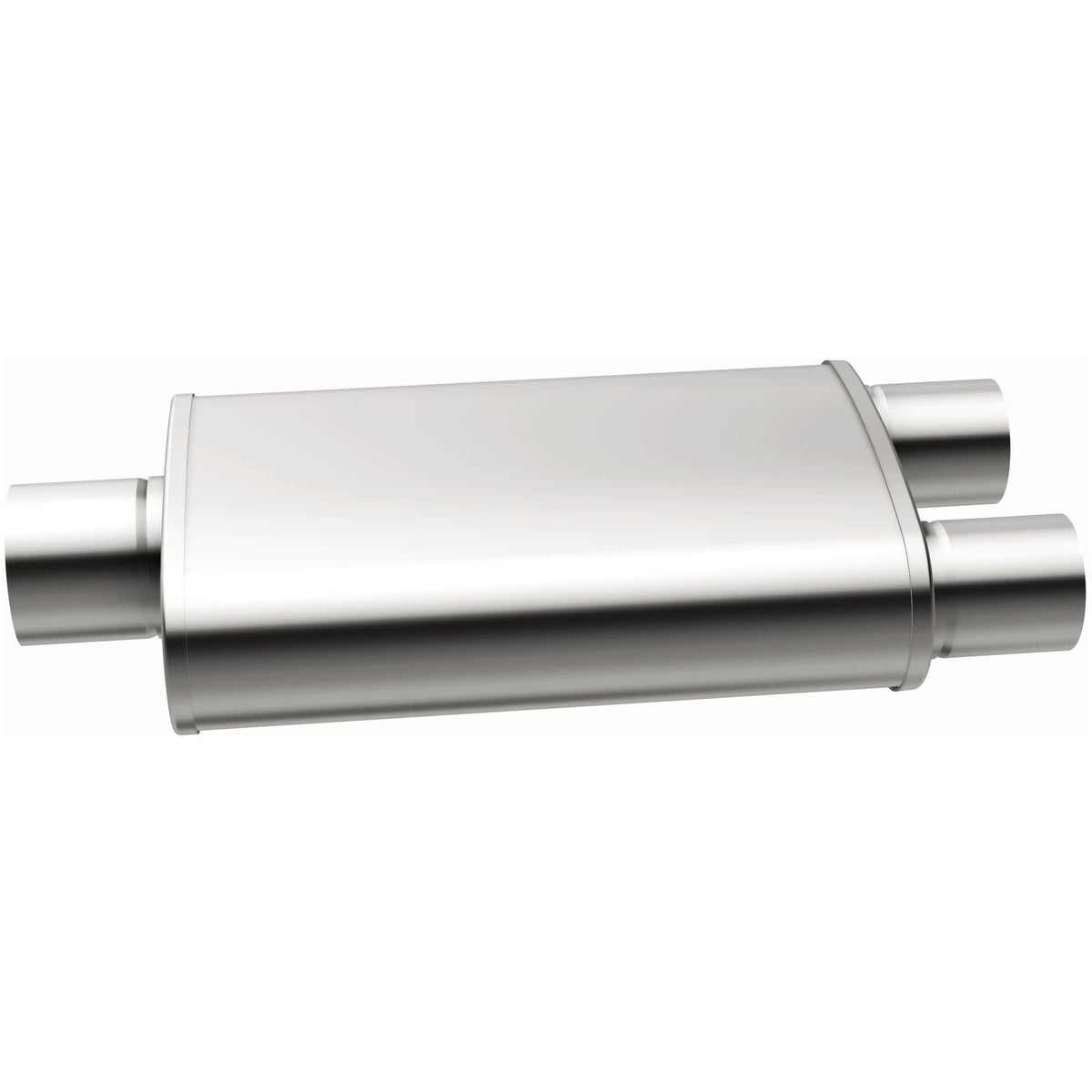 Tlumič výfuku MagnaFlow oválný 5 × 8 × 18″ (127 × 203 × 457 mm), průchozí, středový vstup / dvojitý výstup
