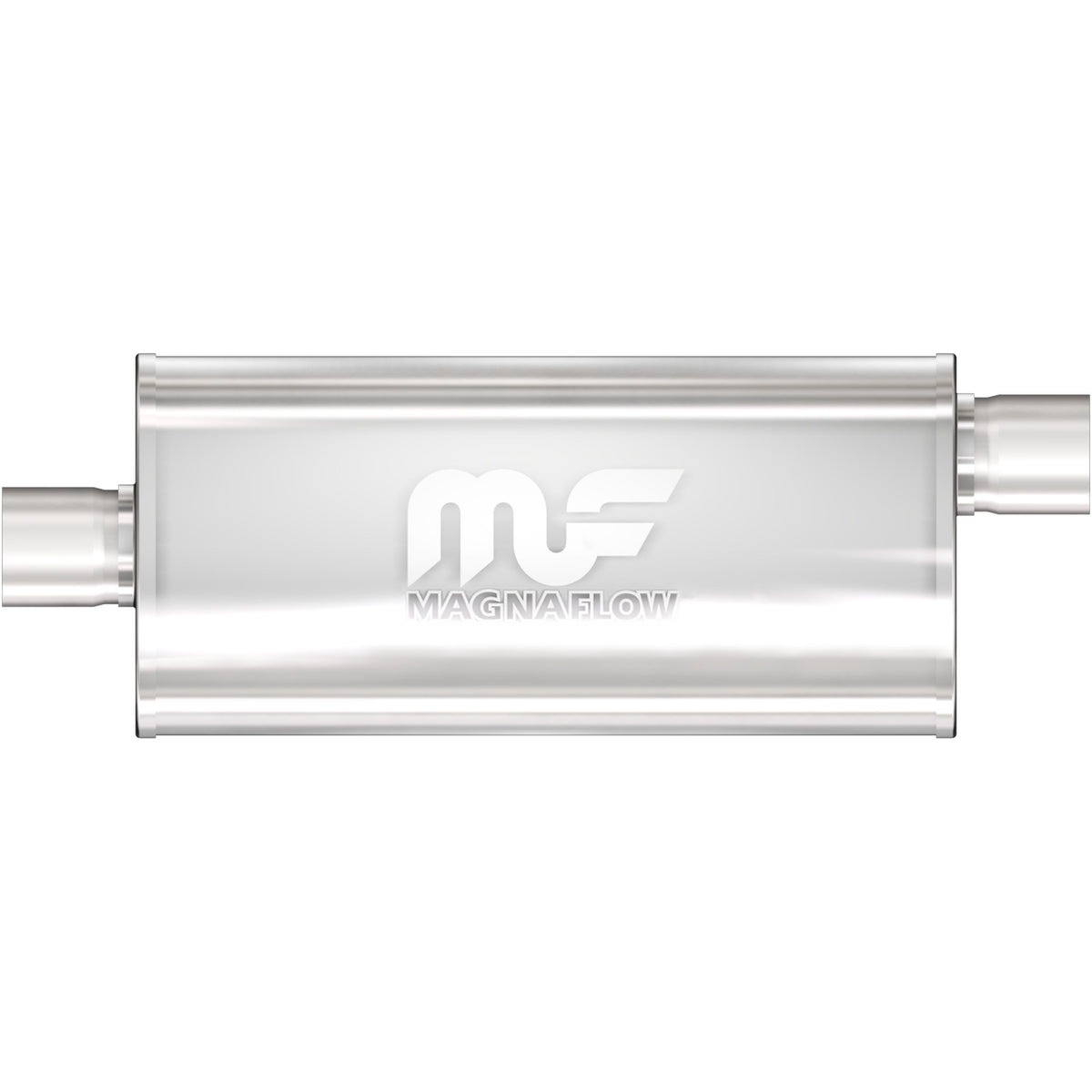 Tlumič výfuku MagnaFlow oválný 5 × 8 × 24″ (127 × 203 × 610 mm), průchozí, středový vstup / přesazený výstup