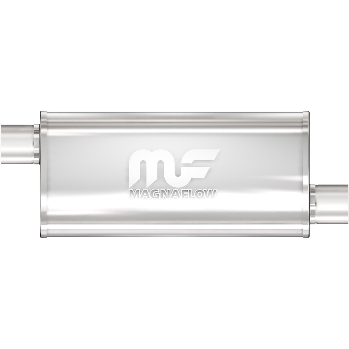Tlumič výfuku MagnaFlow oválný 5 × 8 × 24″ (127 × 203 × 610 mm), průchozí, přesazený vstup i výstup