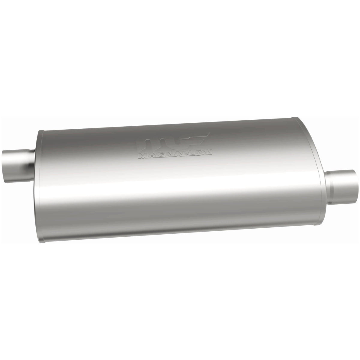 Tlumič výfuku MagnaFlow oválný 5 × 8 × 24″ (127 × 203 × 610 mm), průchozí, přesazený vstup i výstup
