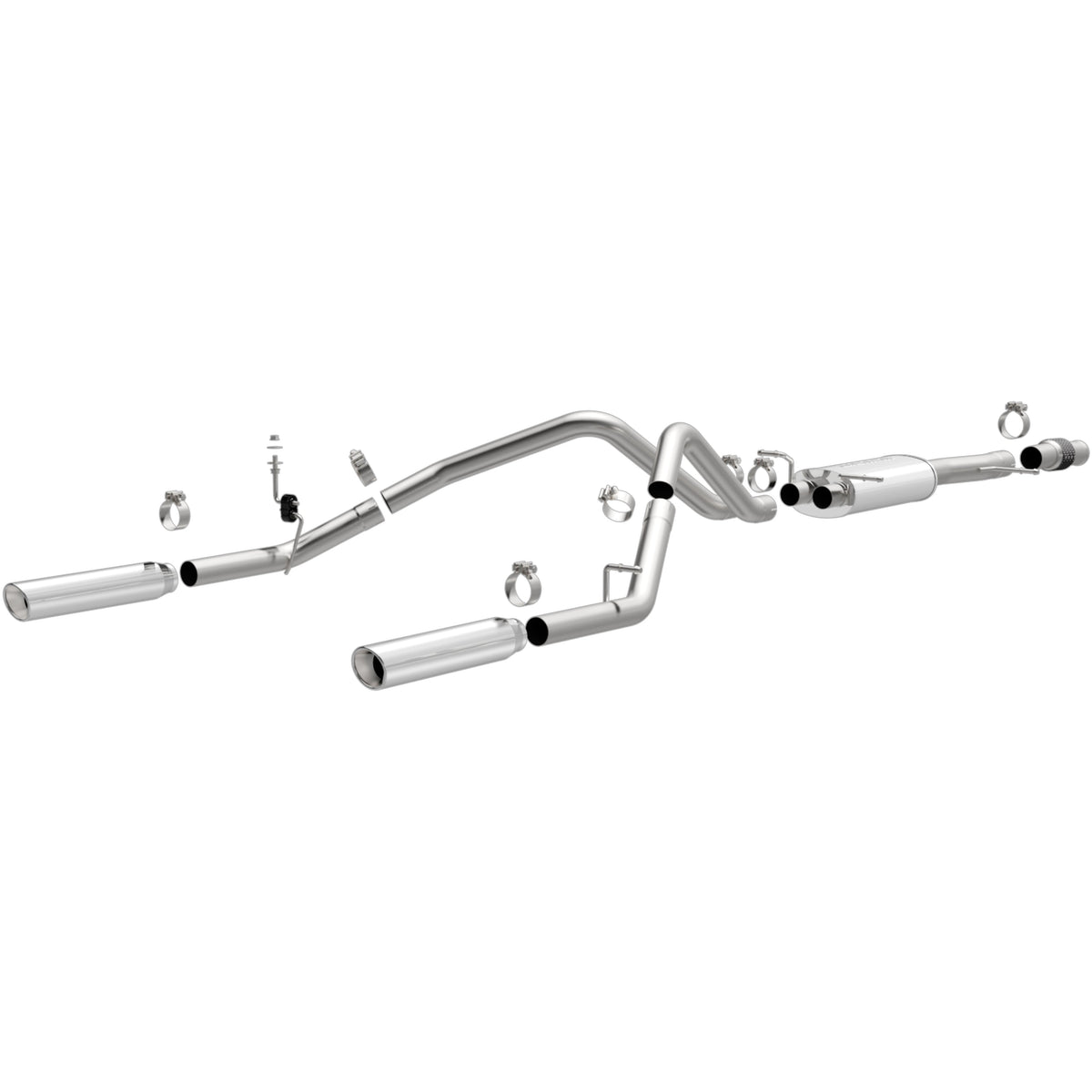 MagnaFlow Street Series cat-back výfuk – Chevrolet Silverado 1500 (2014–2018) / GMC Sierra 1500 (2014–2018), 2 jednostěnné leštěné koncovky rozděleně vzadu délky 18″, potrubí Ø 3″ - 15278