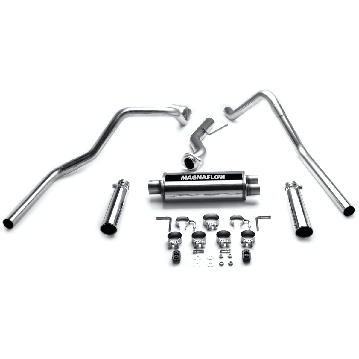 MagnaFlow Street Series cat-back výfuk – Chevrolet Silverado 1500 (1999–2002) / GMC Sierra 1500 (1999–2002), 2 jednostěnné leštěné koncovky rozděleně vzadu délky 18″, potrubí Ø 3″ - 15753
