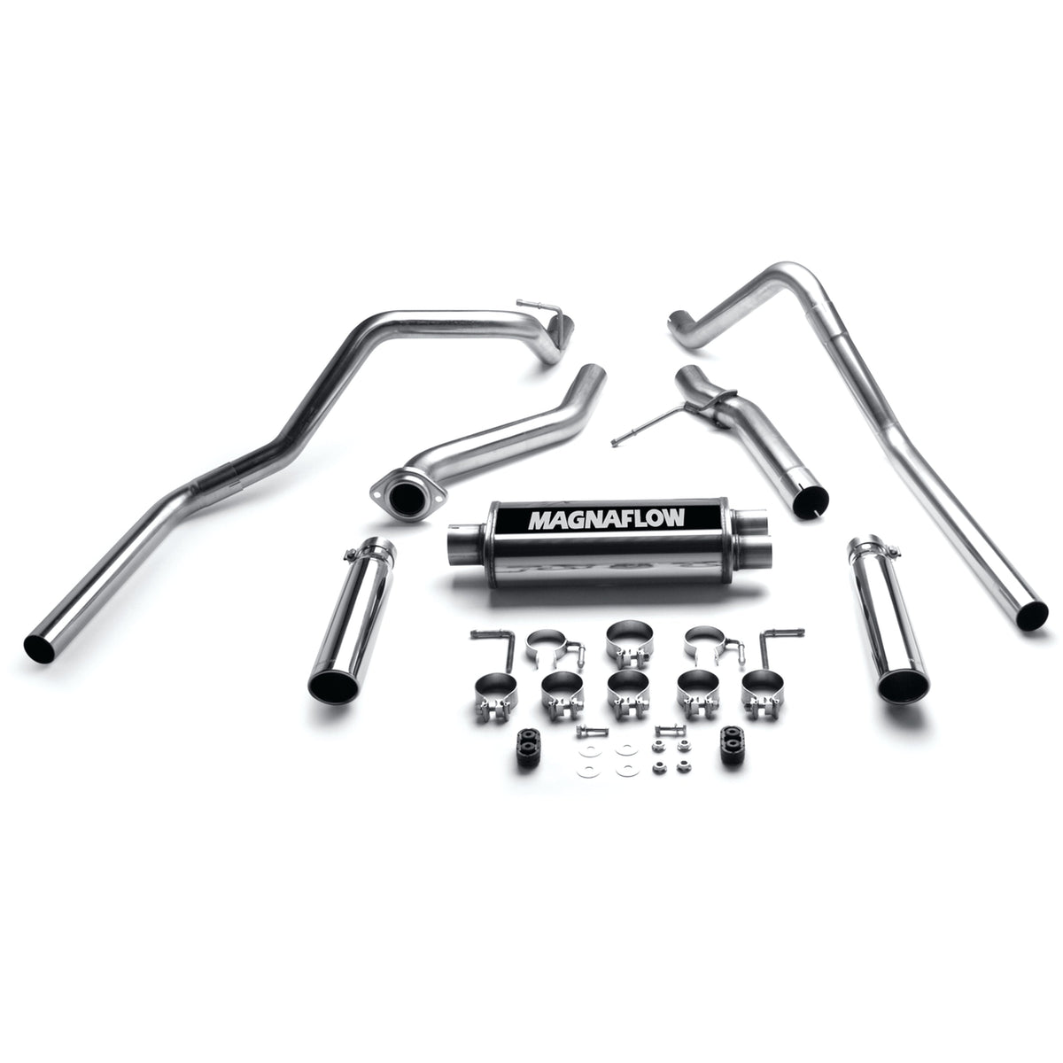 MagnaFlow Street Series cat-back výfuk – Chevrolet Silverado 1500 (1999–2002) / GMC Sierra 1500 (1999–2002), 2 jednostěnné leštěné koncovky rozděleně vzadu délky 18″, potrubí Ø 3″ - 15754
