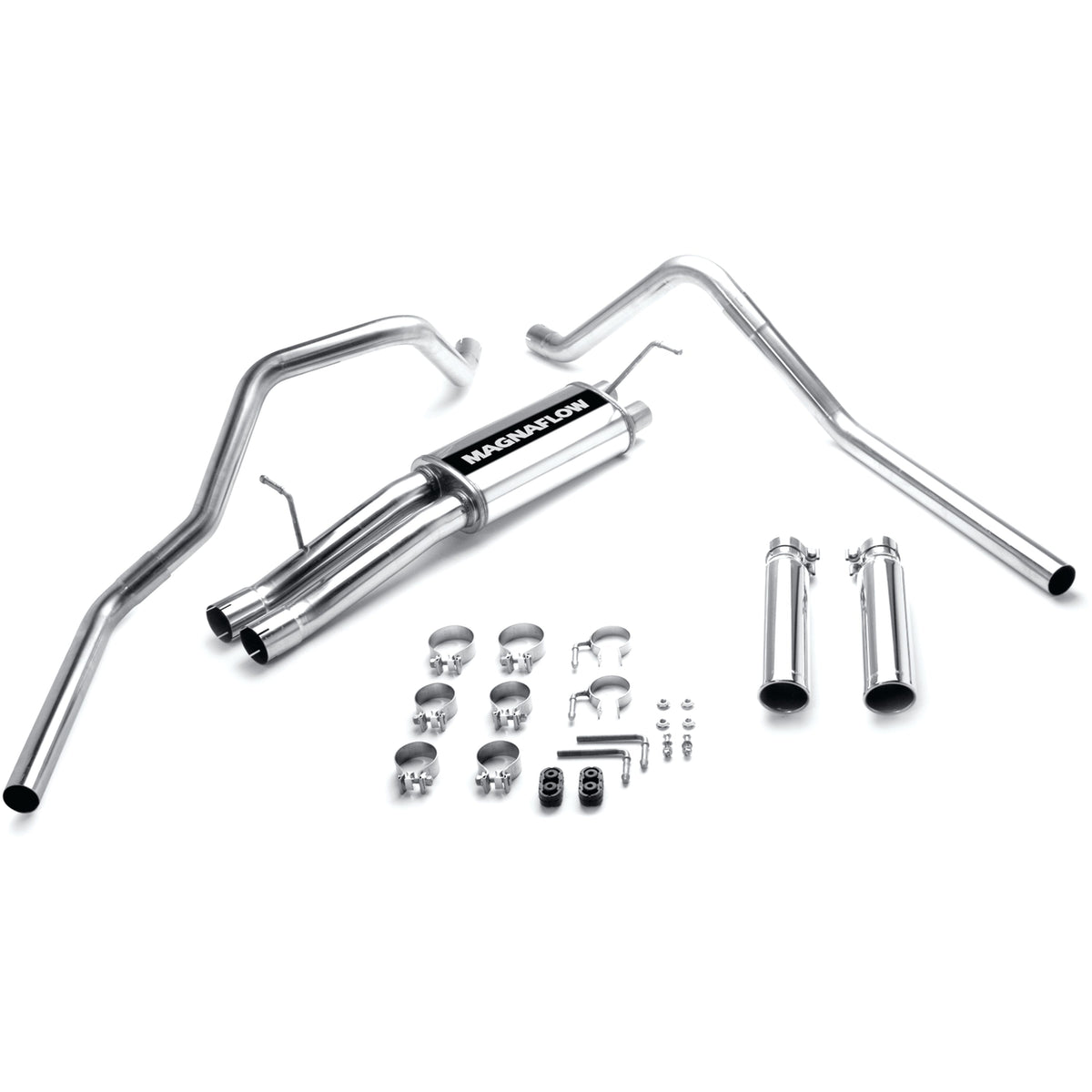 MagnaFlow Street Series cat-back výfuk – GMC Sierra 2500 HD 6,0 (2001–2006) a další, 2 jednostěnné leštěné koncovky rozděleně vzadu délky 18″, potrubí Ø 3″ - 15829
