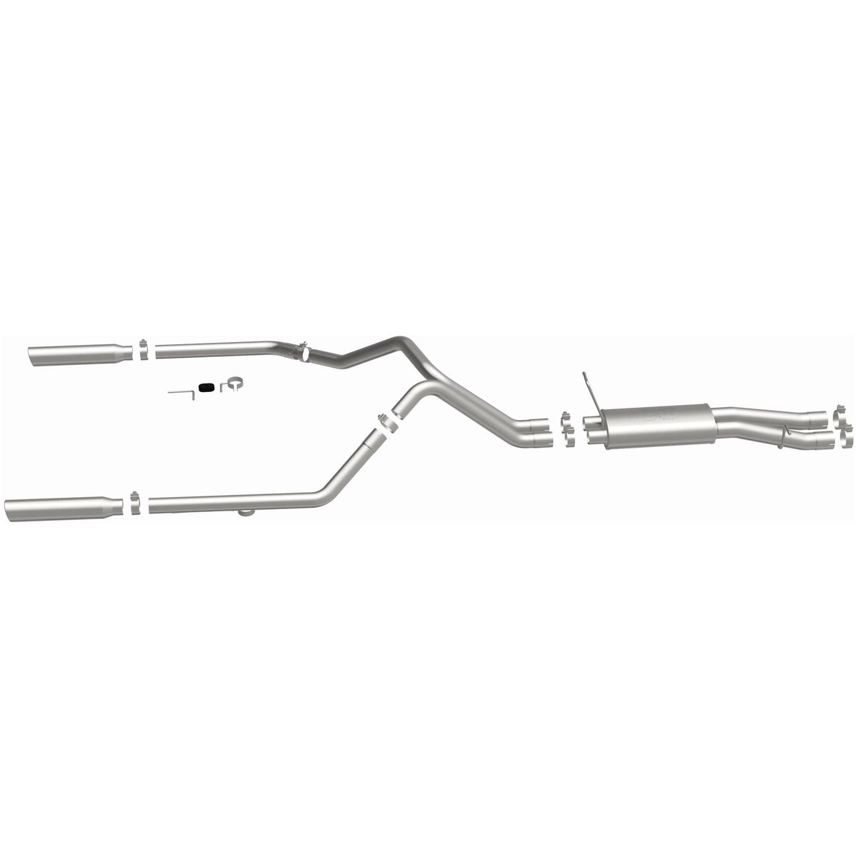 MagnaFlow Street Series cat-back výfuk – GMC Sierra 2500 HD 6,0 (2001–2006) a další, 2 jednostěnné leštěné koncovky rozděleně vzadu délky 18″, potrubí Ø 3″ - 15829