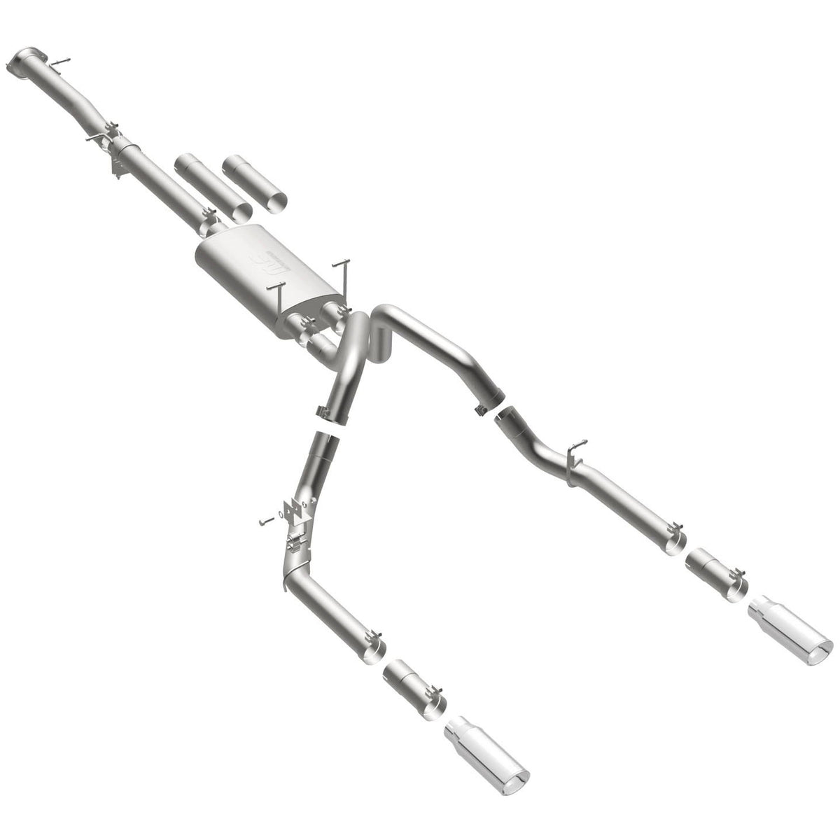 MagnaFlow Street Series cat-back výfuk – Chevrolet Silverado 2500 HD 6,0 (2011–2019) a další, 2 koncovky Ø 4″ rozděleně vzadu, potrubí Ø 3,5″