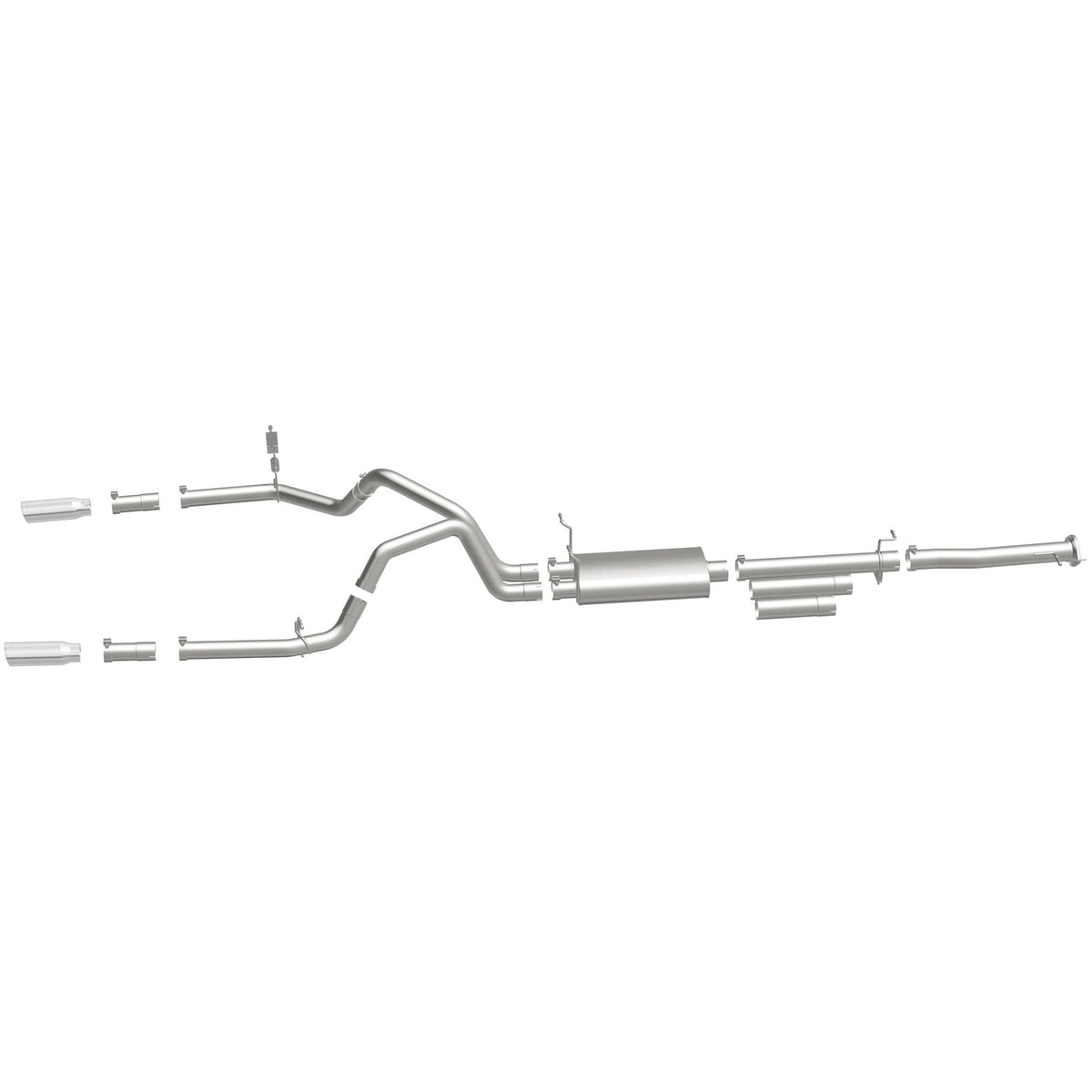 MagnaFlow Street Series cat-back výfuk – Chevrolet Silverado 2500 HD 6,0 (2011–2019) a další, 2 koncovky Ø 4″ rozděleně vzadu, potrubí Ø 3,5″