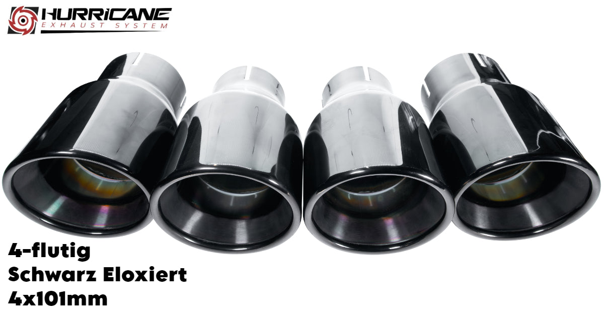 Čtyřnásobné koncovky výfuku Hurricane 4× Ø 101 mm, černě eloxovaná