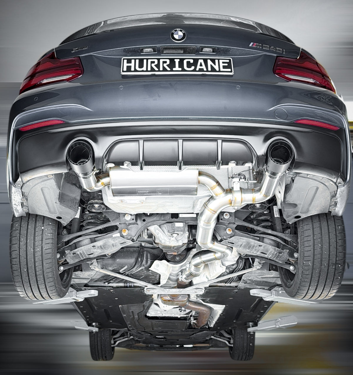 Sportovní klapkový výfuk Hurricane 3,5″ – BMW F22 M240i s OPF