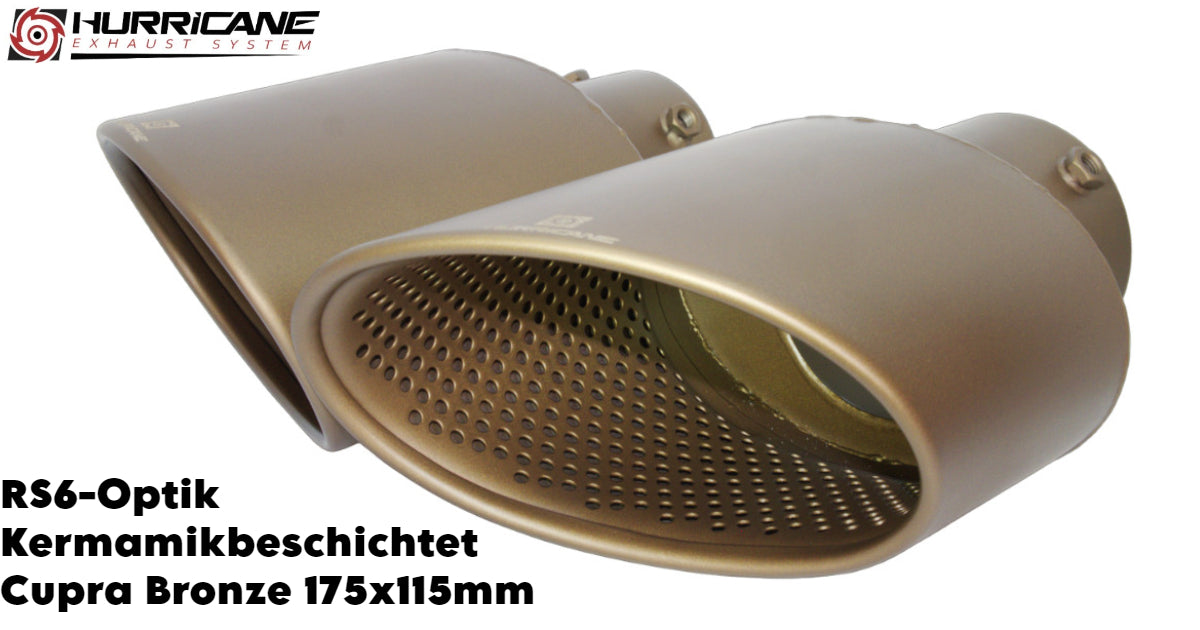 Oválné koncovky ve stylu RS6 výfuku Hurricane 175 × 115 mm, měď