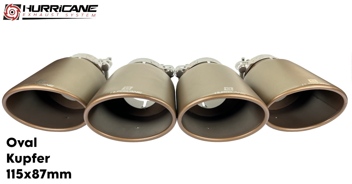 Čtyřnásobné oválné koncovky výfuku Hurricane 115 × 87 mm, měď