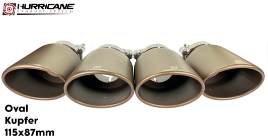 Čtyřnásobné oválné koncovky výfuku Hurricane 115 × 87 mm, měď