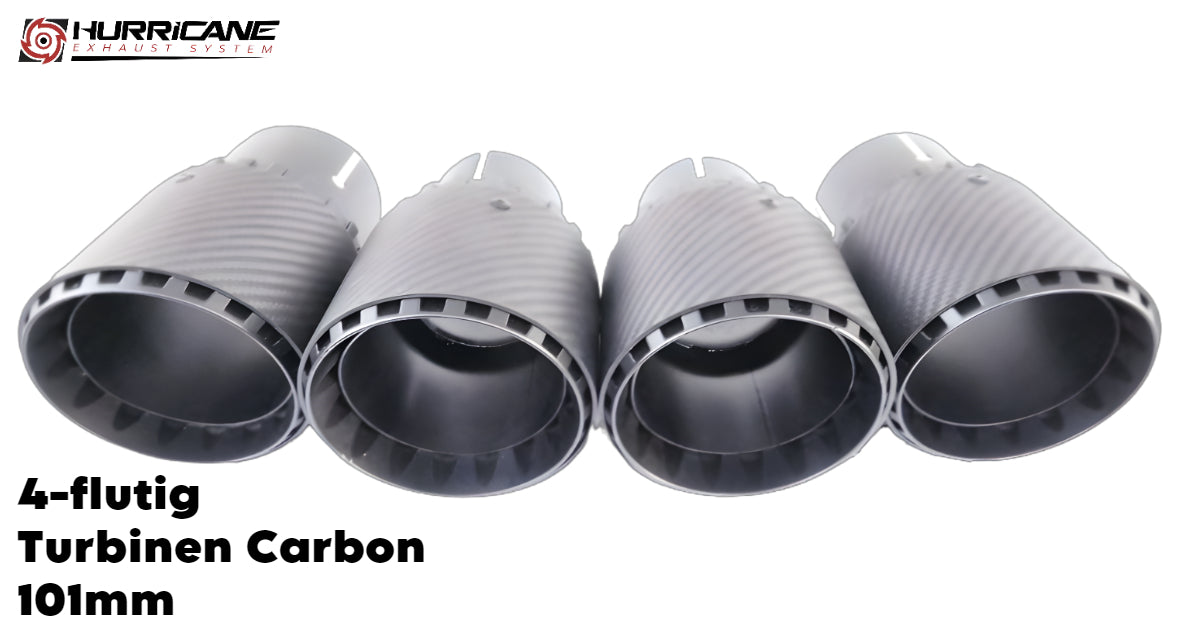 Čtyřnásobné koncovky výfuku Hurricane 4× Ø 101 mm, karbon s turbínovým vzorem