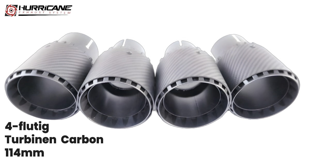 Čtyřnásobné koncovky výfuku Hurricane 4× Ø 114 mm, karbon s turbínovým vzorem