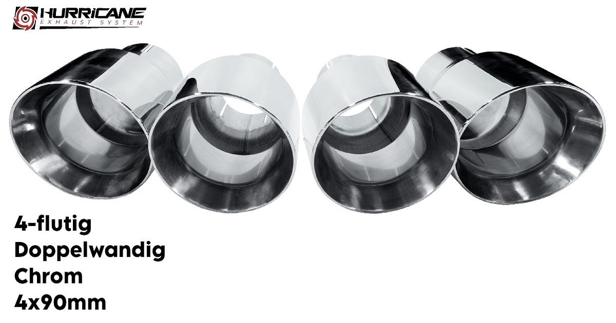 Čtyřnásobné koncovky výfuku Hurricane 4× Ø 90 mm, chrom, dvojitá stěna