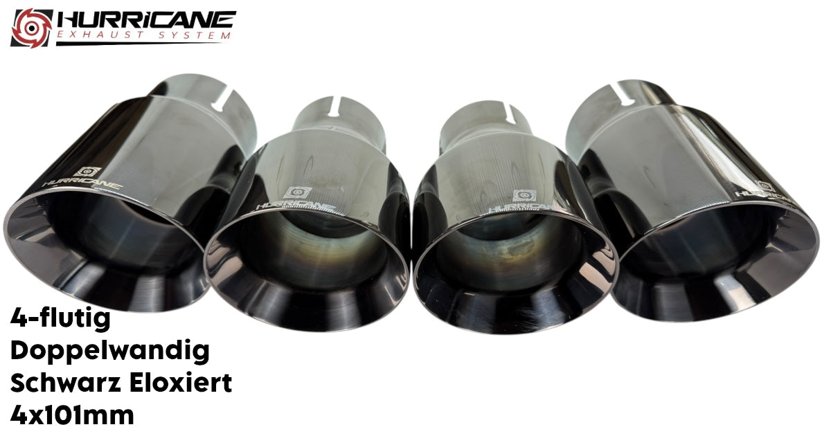 Čtyřnásobné koncovky výfuku Hurricane 4× Ø 101 mm, černě eloxovaná, dvojitá stěna