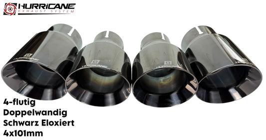 Čtyřnásobné koncovky výfuku Hurricane 4× Ø 101 mm, černě eloxovaná, dvojitá stěna