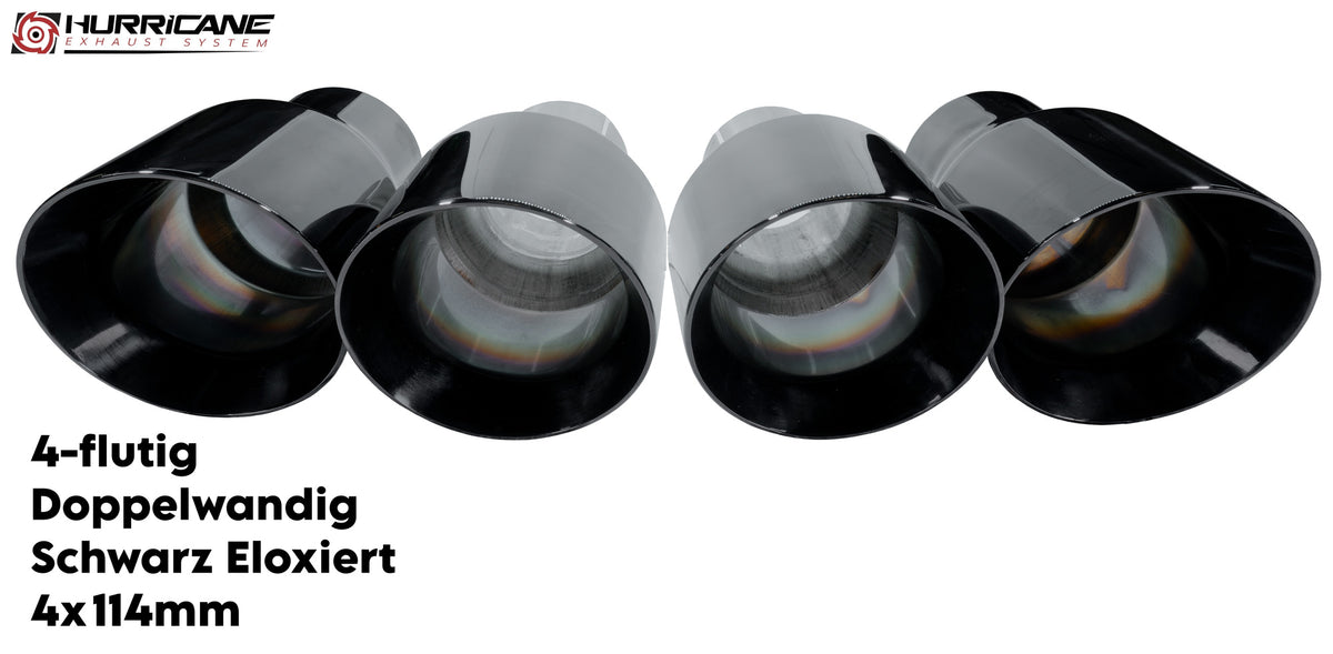 Čtyřnásobné koncovky výfuku Hurricane 4× Ø 114 mm, černě eloxovaná, dvojitá stěna