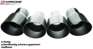 Čtyřnásobné koncovky výfuku Hurricane 4× Ø 80 mm, černá prášková barva, ostrá hrana - HE1012