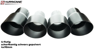 Čtyřnásobné koncovky výfuku Hurricane 4× Ø 90 mm, černá prášková barva, ostrá hrana - HE1013