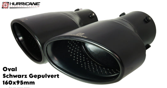 Oválné koncovky výfuku Hurricane 160 × 95 mm, černá prášková barva
