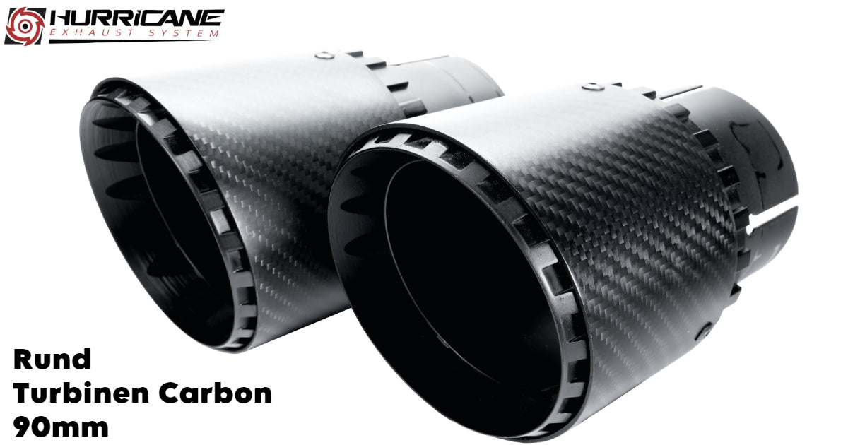 Kulaté koncovky výfuku Hurricane Ø 90 mm, karbon s turbínovým vzorem