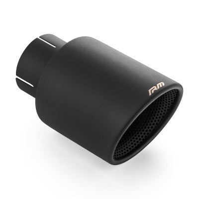 Koncovka výfuku - Šikmý řez, válcovaný okraj, nerez, perforovaný difuzor, černý povlak, Ø 89 mm